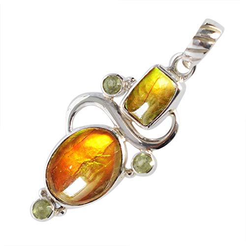 Pendentif en ammolite véritable et argent sterling massif d'exception