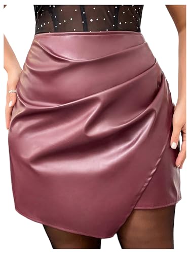 MakeMeChic Women's Plus Size Faux PU Leather Mini Skirt Elastic High Waisted Asymmetrical Workwear Short Skirt