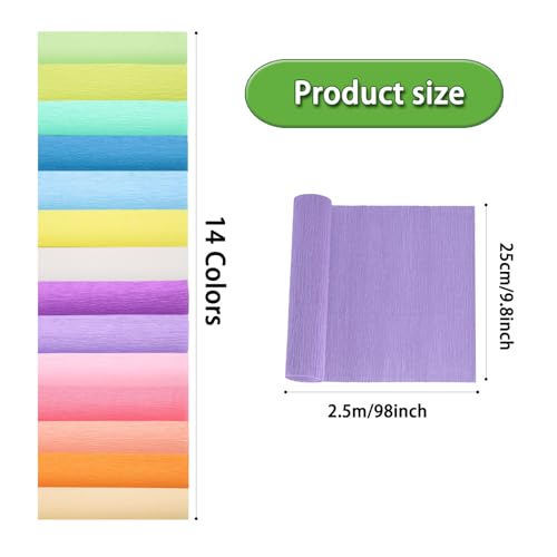 Miuezuth Flor de Papel Crepom Faça Você Mesmo 14 Cores Papel Crepom, 9,8x98