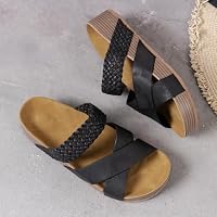 Damen Plateau Keilsandalen Offene Zehen Slides Bequeme Dicke Sohle Sommerschuhe für Strand Freizeitkleidung, Schwarz, 39.5 EU – Ansicht 4