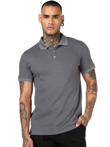 Polo jacquard homme coupe régulière Bewakoof à manches mi-longues texturé