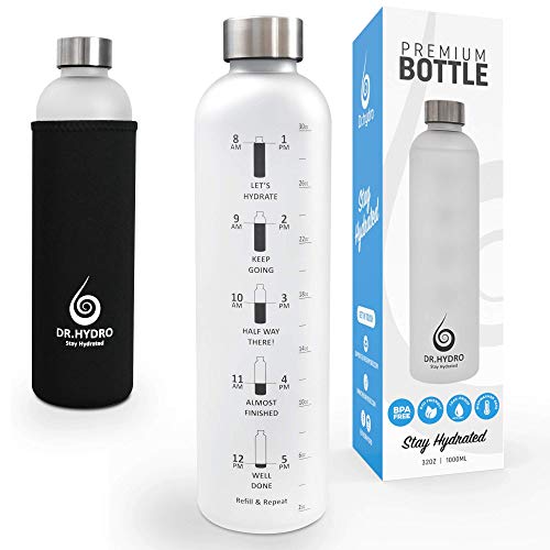 DR.HYDRO 32oz Water Bottle with time Marker, 1 Liter Water Bottle BPA Free Drink Water Bottle Reminder, Leak Proof Frosted time Marker Water Bottle for Fitness, Sports & Outdoors Person