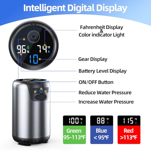 Ducha portátil para camping con batería recargable 8000mAh, 10 modos de pulverización, pantalla Fahrenheit, resistente al agua IPX8, bomba para exteriores para senderismo, viaje, autos, mascotas, plantas, surf y limpieza de botes miniatura 6