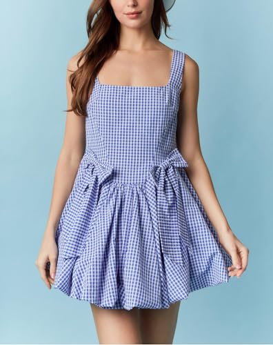 Image of Women Y2K Tie Shoulder Mini Dress Bow Babydoll Ruffle Short Dress Summer Boho Floral Flowy Beach Sundress