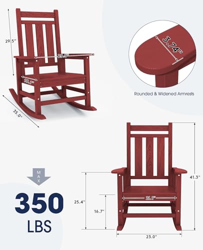 Image of KINGYES Oversized Outdoor Rocking Chair Set of 4, HDPE Patio Rockers, Red