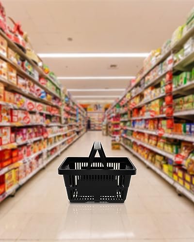 Shopping Basket With Plastic Handles, 21L Portable Grocery Basket For Supermarket, 12Pcs Black Storage Basket In Bookshop, Retail Stores, Laundry #TOP1