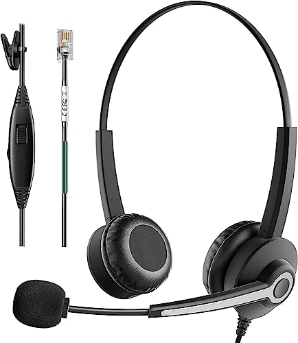 Wantek Phone Headset,Office Headset,RJ9 Headset for Call Center,Compatible with ShoreTel Plantronics Polycom Zultys Toshiba Avaya Digium Nortel Office Phones,Dual