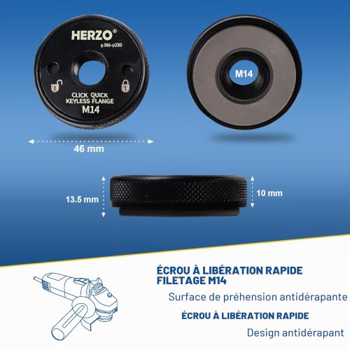 HERZO Ecrou de Serrage Rapide M 14 pour meuleuse Bosch, Black&Decker, Dewalt, Flex, Hitachi, Metabo, Makita etc. – vue 2