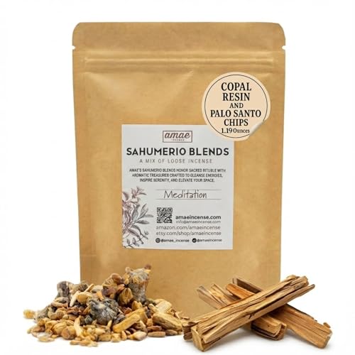 Natural Resin Herbs & Essence Meditation Mix - Copal & Palo Santo Sacred Blend with Warm Woodsy Aroma - Loose Incense for Cleansing Rituals Ceremonies & Home Fragrance - 1.19 oz.