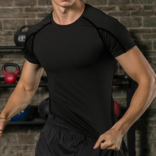 EARGFM Camiseta masculina de compressão atlética manga curta secagem rápida camada base treino corri