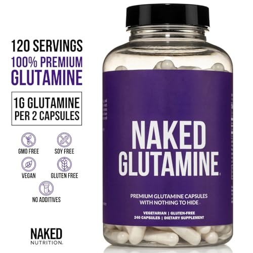 NAKED L-Glutamine Muscle Recovery Capsules, 1000mg, 240 Count, Made in The USA, Non-GMO, Gluten and Soy Free - Image 3
