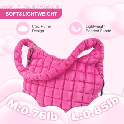 Image of Quilted Puffer Tote Bag Purse Puffy Crossbody Shoulder Bag,Lightweight Nylon Hobo Bag Puffer Carryall Bag for Women Girl