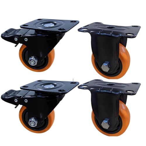 Kit 4 Rodinhas Rodizio Resistente Roda 3 Polegadas Giratórias E Fixas (Laranja)