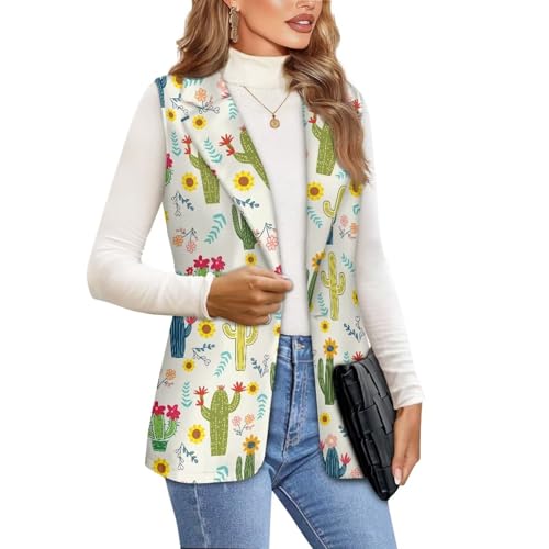 Women Casual Suit Vest Loose 1 Button Waistcoat Sleeveless Dressy Blazer Jacket Tank Tops Plus Size S-5XL2