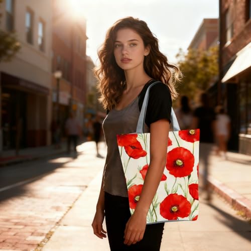 Bolso Tote con Estampado de Amapolas Rojas para Mujer miniatura 3