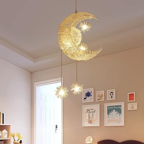 SanBouSi Moderno lampadario creativo LED luna e stelle lampada a sospensione lampada decorativa per bambini camera dei bambini
