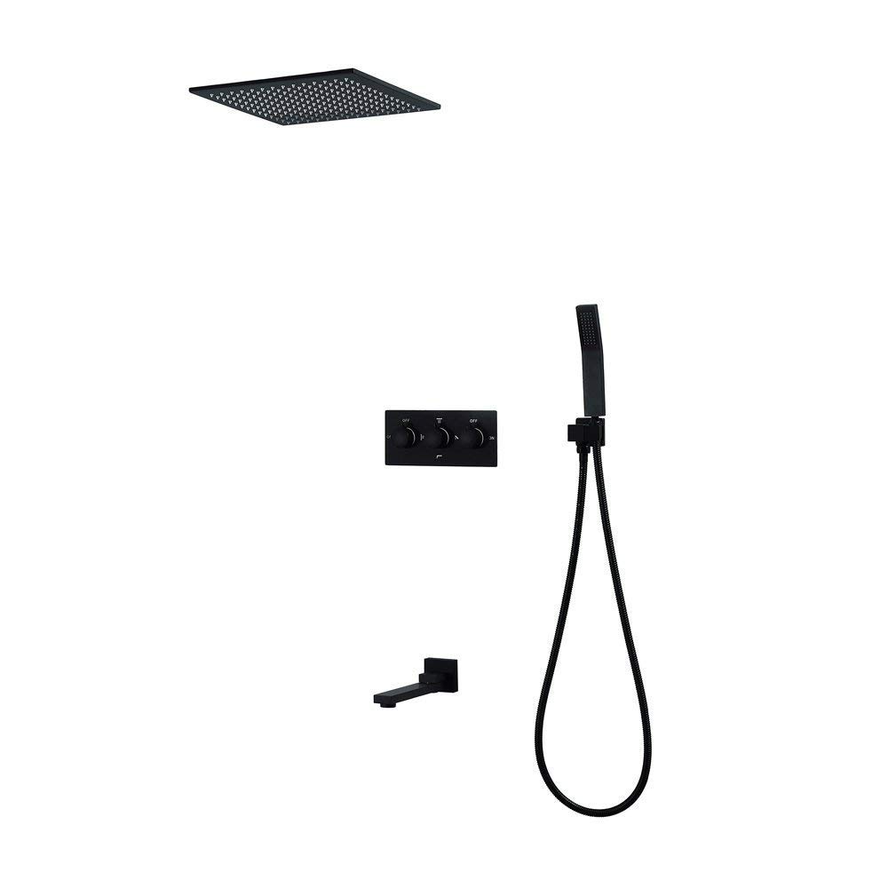 WXPGFEQ Shower System, Ceiling Type Bathroom Luxury Shower Faucet Sets 12 Inch Square Rain Shower Head With Handheld Shower Head And Shower Faucet, Black Shower Set Decoration,