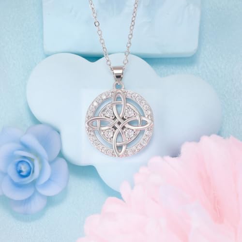 Celtic Knot Necklace S925 Sterling Silver Cubic Zirconia Trinity Love Knot Circle Pendant Nudo de Bruja Witches Knot Irish Jewelry Gifts for Women Mom Wife Her Birthday Christmas Anniversary2