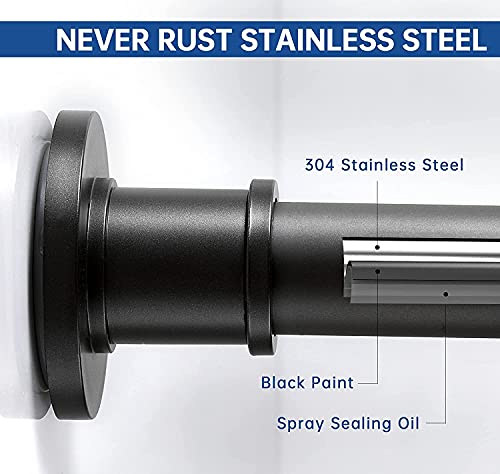 Image of BRIOFOX Industrial Shower Curtain Rod - Rustproof Non-Slip Long Tension Shower Rod 54-90 Inch Stainless Steel Tension Curtain Rod for Windows, Matte Black