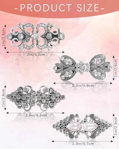 JELIEE 4 PCS Sweater Shawl Clips Dress Clip Cloak Clasp Shawl Clip Vintage Cardigan Clip Retro Cloak Brooches Silver Shawl Pins Back Cinch Rhinestone Shawl Shirt Cardigan Scarf Cinch Clips for Women2