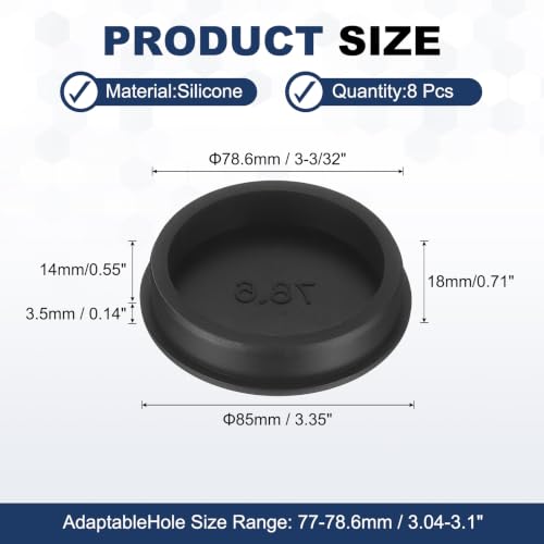 Image of MECCANIXITY 8pcs T-Shaped Silicone Plugs 78.6mm 3-3 /32 Inch Dia Snap in Plug Hole Seal Cover Round Rubber Stopper for 77-78.6mm Holes Kitchen Rubber Bulkheads Waterproof Sealing, Black