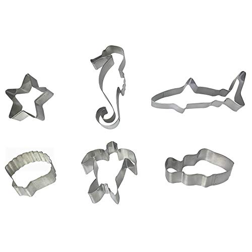 6 PCS Stainless Steel Under The Sea Cookie Cutters Set Ocean Themed Shapes Starfish Seashell Seahorse Shark Turtle Fish