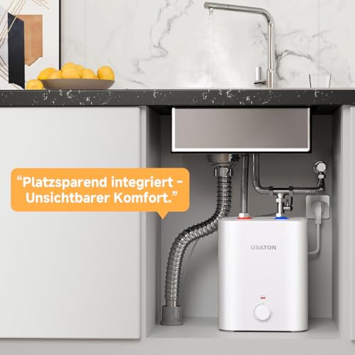 Warmwasserspeicher Untertischboiler 6L 2000W Druckfest Warmwasserboiler mit Sofort Warmwasser, Energiesparend Einfache Installation, SPCC Gehäuse Wasserdicht, Boiler für Küche Badezimmer