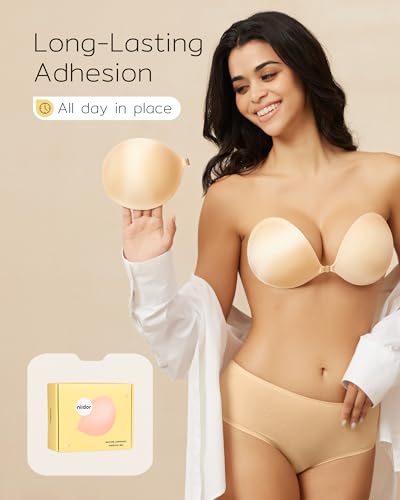 Image of Niidor 2025 New Magnetic Sticky Bra Strapless Adhesive Invisible Push up Silicone Bra with Magnetic Clasp for Women Backless Dress