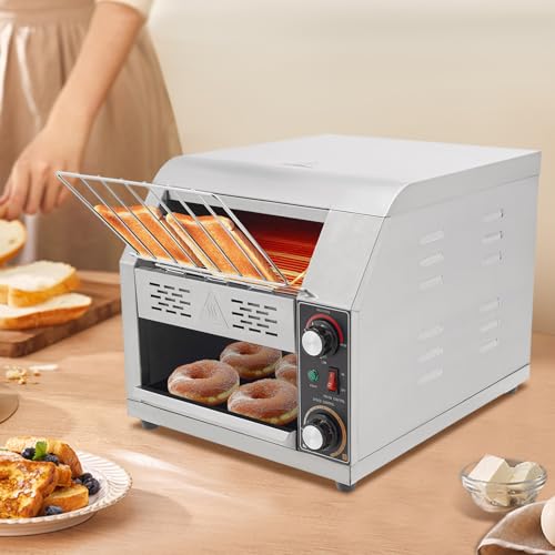 1.9KW Stainless Steel Countertop Bread Oven, Commercial Toaster Conveyor, 300 Slices/h, for Toasting Bread, Sandwiches, Kosher, 110V/60Hz