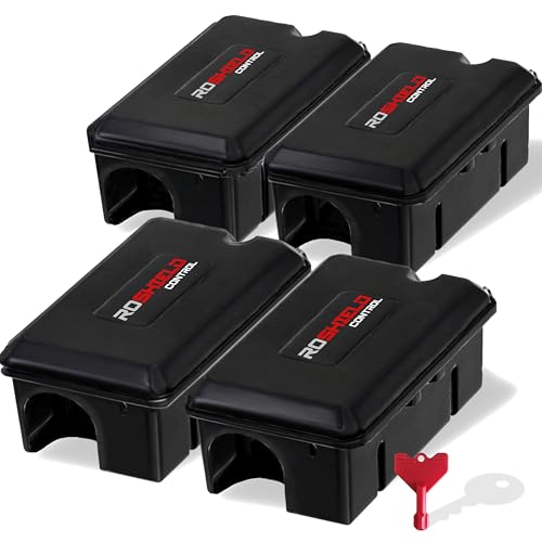 Roshield – Lot de 4 Stations/boîtes d’appât inviolables pour Rats et Souris – compatibles pièges et appâts rodenticides (appât Non Inclus) – intérieur/extérieur