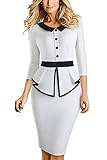 peplum kleid dunkelblau Hand Wash Only HOMEYEE Women\'s Elegant 3/4 Sleeve Lapel Peplum Patchwork Bodycon Office Dress B558 (UK 14 = Size XL, White)