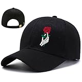 Hats for Men Baseball Cap Skull Snapback Hats for Men Cotton Skull Finger Rose Baseball Hat for Mens Women Adjustable Black Trucker Hat for Running Hiphop Sports Skateboard Golf Accessories Gifts