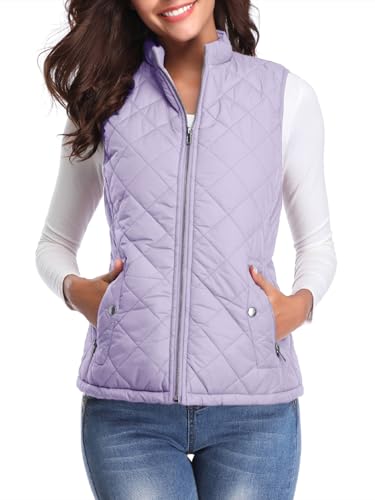 Image of fuinloth Women's Quilted Gilet, Lightweight Body Warmer Padded Outdoor Vest Sleeveless Jacket Lavender Medium