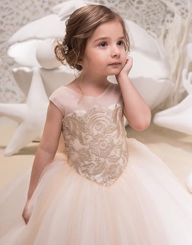 Tulle Flower Girl Dresses for Wedding Lace Applique Pageant Dress Ball Gown First Communion Dress with Bow4