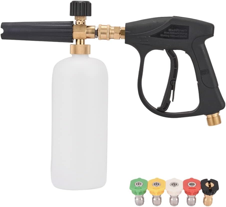 Snow Foam Cannon Gun Pressure Washer Gun 3000 PSI High Pressure Washer Nozzle Car Washer Gun with 5 Nozzles Tips for Car Wash, Courtyard Cleaning