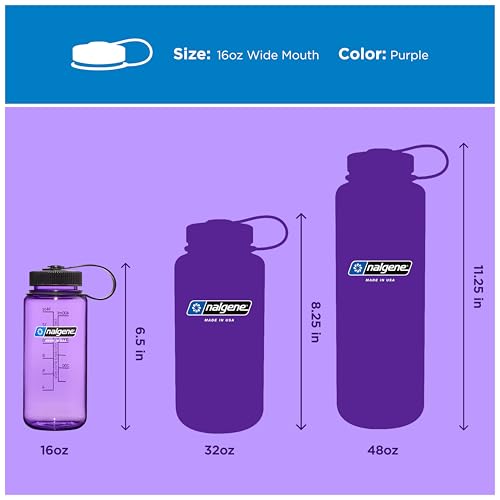 Image of Nalgene 16 oz Wide Mouth Water Bottle | Slim Cup Holder Size, BPA-Free, Durable & Leak Proof, Lightweight Travel Bottle, Purple
