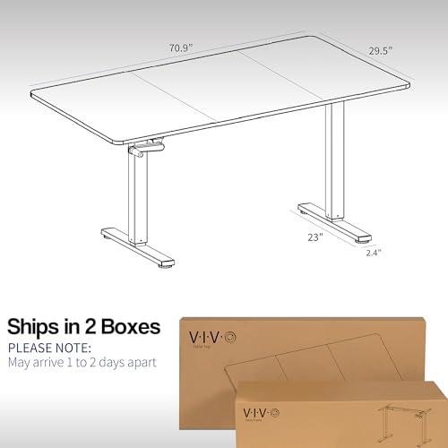 VIVO Manual Height Adjustable 71 x 30 inch Stand Up Desk, Black Table Top, Black Frame, Standing Workstation with Foldable Handle, DESK-KIT-MB7B