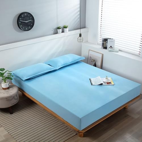Tolldek 200x220cm Bettlaken Verstaubar, Spannbettlaken Topper Einfarbig, Textilien Klassische Bambus Tagesdecken Himmelblau für alle Jahreszeiten