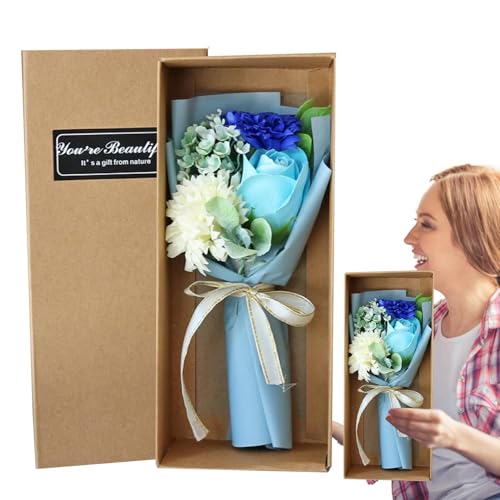 Ramo de flores de jabón – Elegante ramo de flores en una caja decorativa de ramo de flores | Exquisito ramo de flores de clavel artificial para decoración elegante del hogar y regalo memorable