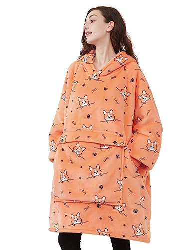 Image of KFUBUO Wearable Blanket Hoodie for Adults With Pocket All Patterns Corgi | Sherpa, Fuzzy Blanket Hoodie, Oversized Sweatshirt Blanket, Kangaroo Pouch, Gifts for Mom, Cozy Gifts