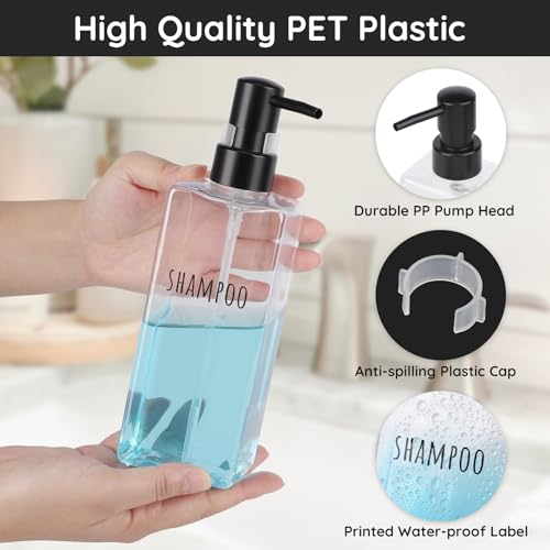 Image of Segbeauty Clear Soap and Lotion Dispenser Set, Pack of 3 16.9oz Refillable Shampoo and Conditioner Dispenser, 500ml Plastic Square Modern Soap Dispenser Bathroom, Shampoo Bottles Refillable with Pump