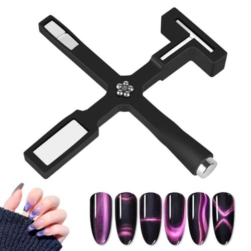 LOPHE Imán de Ojo de Gato, 5 en 1 Imanes para Uñas con Forma de Ojo de Gato, Herramientas Nail Art Magnet Tool en Forma de Cruz, Imán Multifuncional con Forma de Ojo de Gato (Negro)