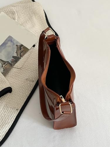 Image of QWINEE Women's Artificial Patent Leather Tote Bag for Women Zipper Square Satchel Purse Ladies Shoulder Crossbody