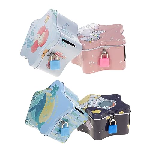 Alipis Caja De 4 Piezas alcancía para Hucha de diseño de Dibujos Animados estaño Jugar Juguetes decoración hogar huchas Infantiles Decoración del hogar alcancía Estrella hojalata