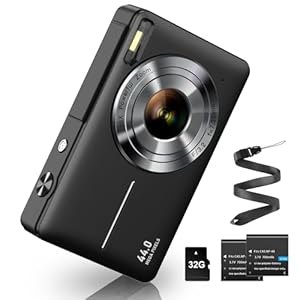 Digitalkamera 1080P 44MP Fotokamera FHD Fotoapparat mit 32G Karte 16X Digitalzoom Digital Kamera mit Batterie Tragbare Einfache Digitalkamera für Kinder Student Teenager Anfänger Senioren (Schwarz)