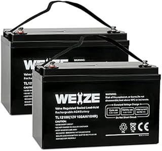 Weize 12V 100Ah AGM SLA DEEP Cycle VRLA Battery 12V 24V 48V, Rechargeable for Solar Wind RV Marine Camping UPS Wheelchair Trolling Motor, Maintenance Free, Set of 2