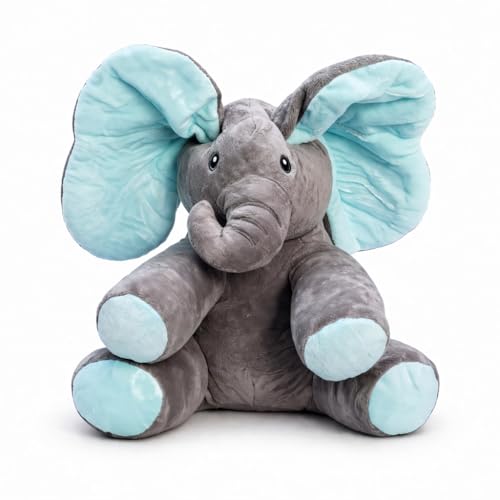 Image of Monex Musical Elephant Plush Toy for Babies & Kids | Peek a Boo Elephant Toy with Flappy Ears | Soft Stuffed Animal Interactive Toy for Toddlers, Infants & Gift Purpose (Blue)
