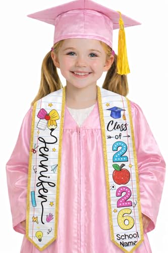 Personalized Preschool Kindergarten Graduation Stole with Name Kids Senior Ceremony Sash Pre-K Grad Outfit Accessory Early School Celebration Keepsake Teacher Student Gift 01