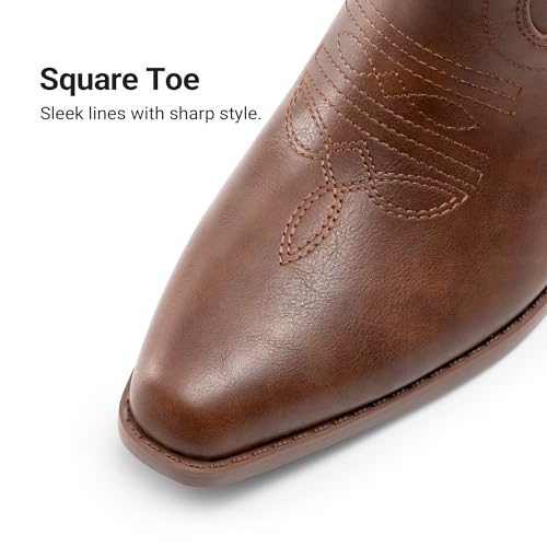 Image of DREAM PAIRS Women's Western Mid Calf Boots Cowboy | Square Toe Chunky Embroidered Boots, Suitable for Music Festivals and Everyday Outfits, Slip on Fashion Booties