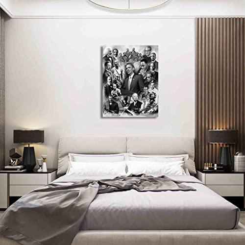 Lzimu African American Men Canvas Wall Art Barack Obama Martin Luther King Malcolm X People Picture Prints Black History Posters Black And White Wall Decor Ready To Hang (12"X18" (30X45Cm)) #TOP4